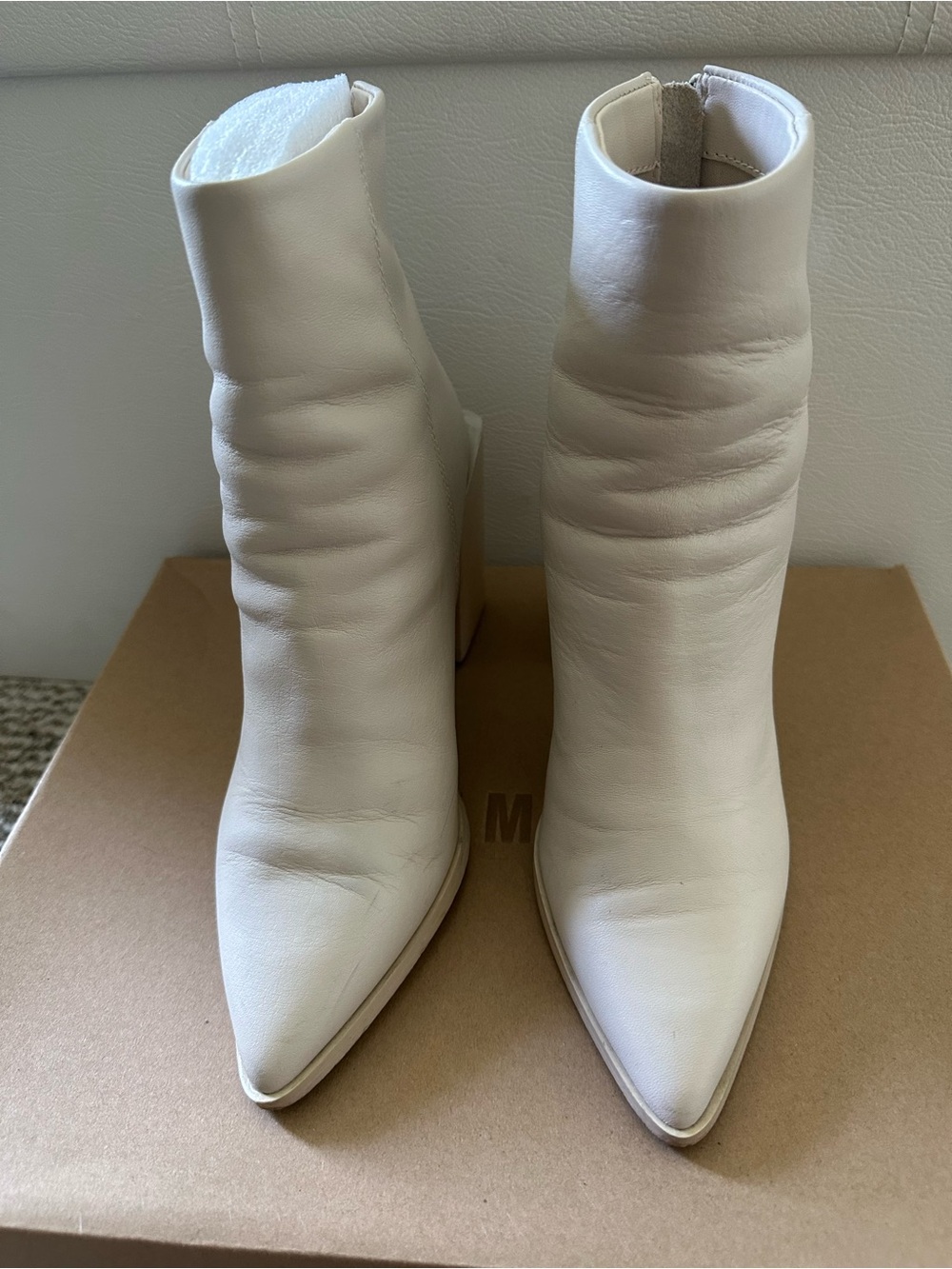Steve Madden White Pointed Ankle Booties